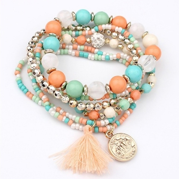 2 for $30 Boho Coin and Beaded Stretch Bracelet - Picture 2 of 2